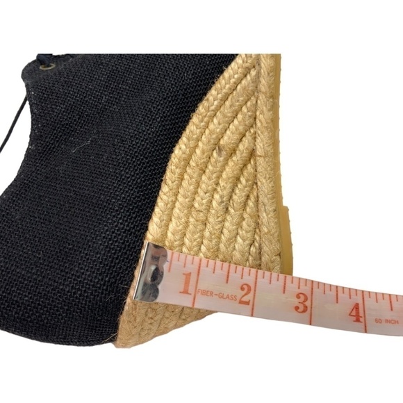 ATELIERS Black Leather Backed Canvas Pointy Toe Lace Up Espadrille Wedges Sz 8.5 - Picture 7 of 10